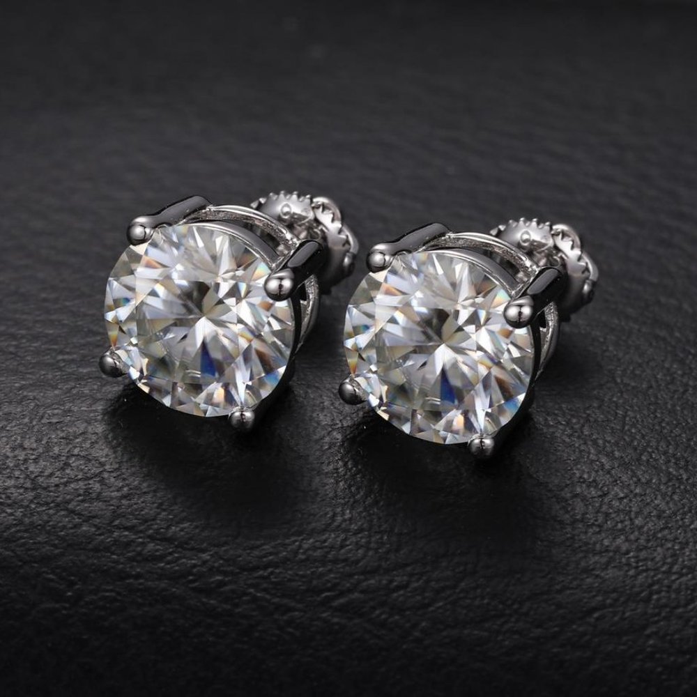 Certified 6ct. t.w. Moissanite Diamond Round Stud Earrings NEW A - Picture 8 of 12